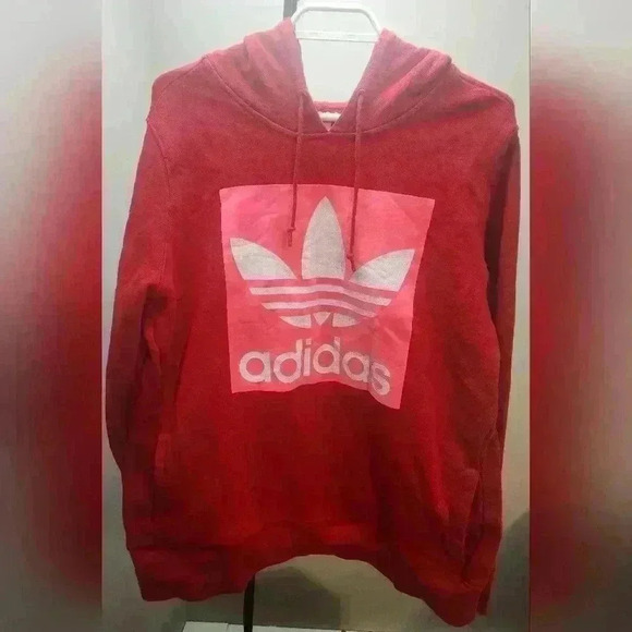 adidas Originals Tops - Adidas Originals Women's Red Trefoil Logo Pullover Hoodie Size XL